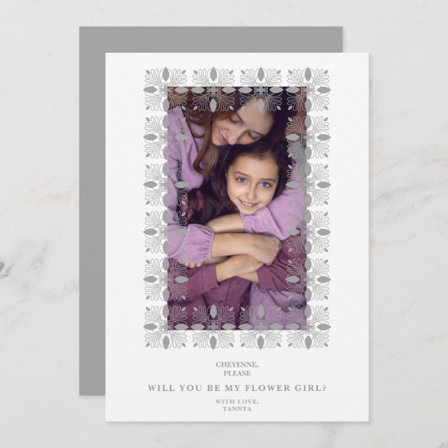 Grey Lace Effect Chic Frame Flower Girl Bridesmaid (Front/Back)