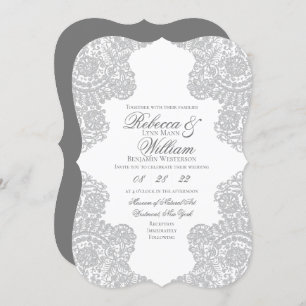 Grey Lace Elegant Vintage Wedding Invitation