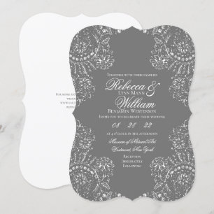 Grey Lace Elegant Vintage Wedding Invitation