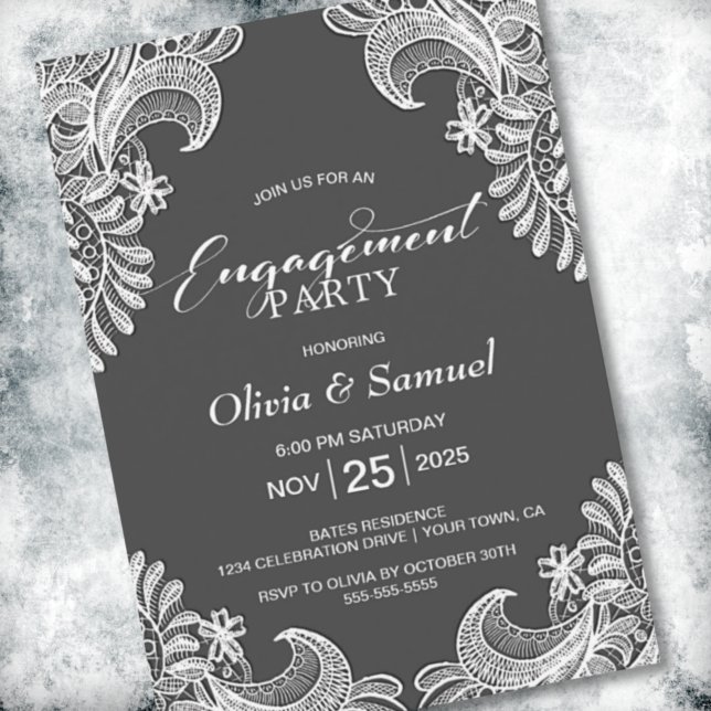 Grey Lace Engagement Party Invitation (Creator Uploaded)