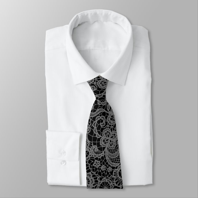Grey Lace On Black Tie (Tied)