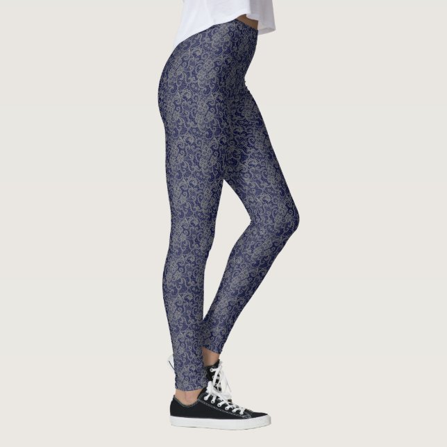 Grey Lace On Navy Blue Leggings (Right)