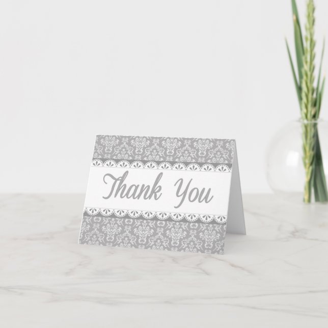 Grey Lace Thank You Card (Front)