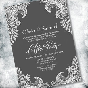 Grey Lace Wedding After Party Invitation