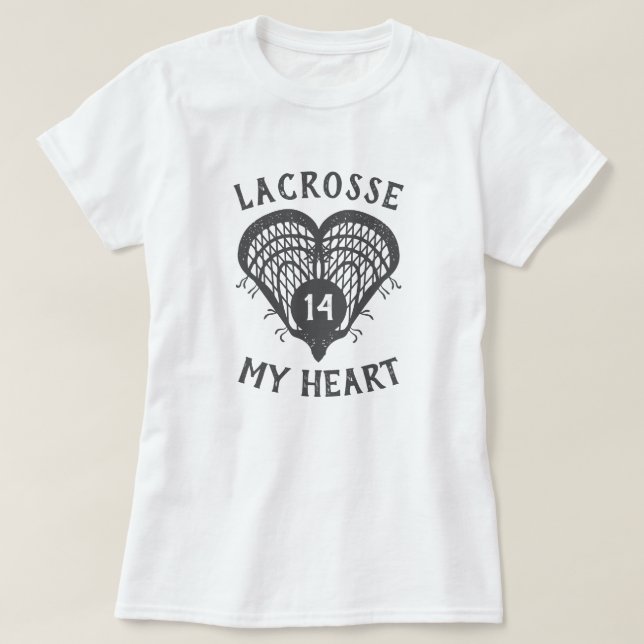 Grey Lacrosse My Heart T-Shirt (Design Front)