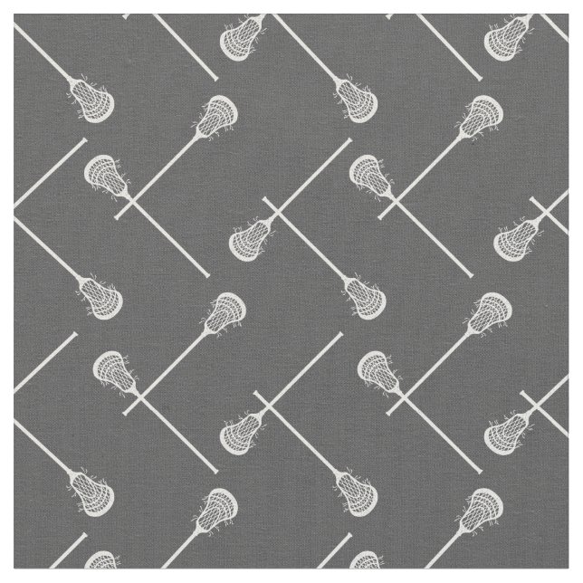 Grey Lacrosse White Sticks Patterned Fabric (Close Up)