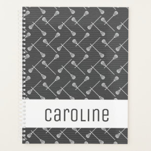 Grey Lacrosse White Sticks Patterned Planner