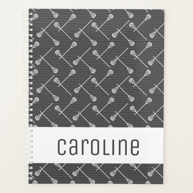 Grey Lacrosse White Sticks Patterned Planner (Front)