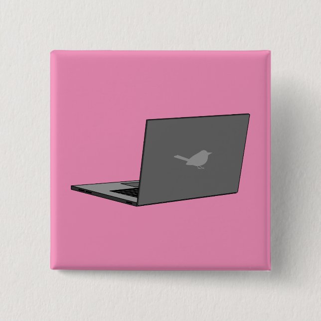 Grey Laptop with Bird Logo Cartoon 15 Cm Square Badge (Front)