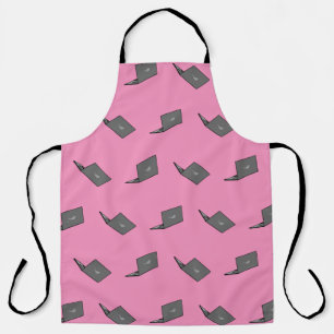 Grey Laptop with Bird Logo Cartoon Apron