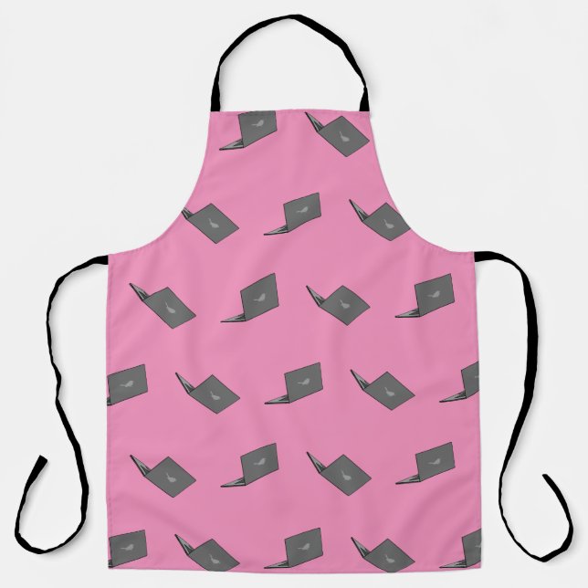 Grey Laptop with Bird Logo Cartoon Apron (Front)