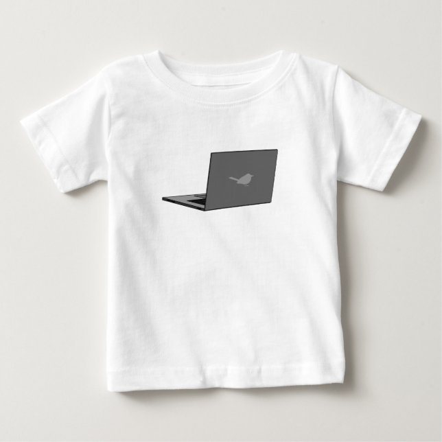 Grey Laptop with Bird Logo Cartoon Baby T-Shirt (Front)