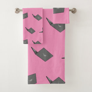 Grey Laptop with Bird Logo Cartoon Bath Towel Set