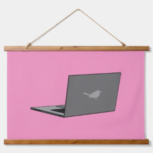 Grey Laptop with Bird Logo Cartoon Hanging Tapestry