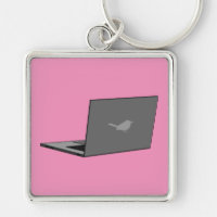 Grey Laptop with Bird Logo Cartoon