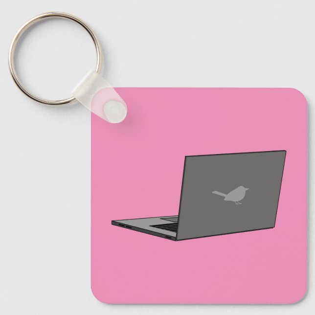Grey Laptop with Bird Logo Cartoon Key Ring (Front)