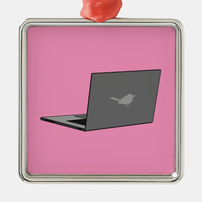 Grey Laptop with Bird Logo Cartoon Metal Tree Decoration (Front)