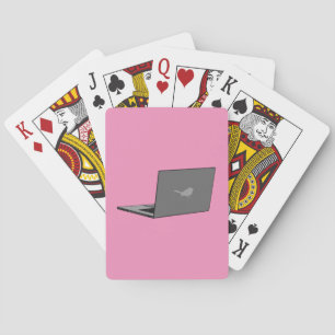 Grey Laptop with Bird Logo Cartoon Playing Cards
