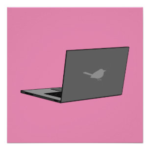 Grey Laptop with Bird Logo Cartoon Poster