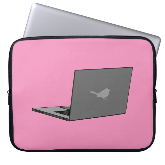 Grey Laptop with Bird Logo Cartoon Sleeve (Front)