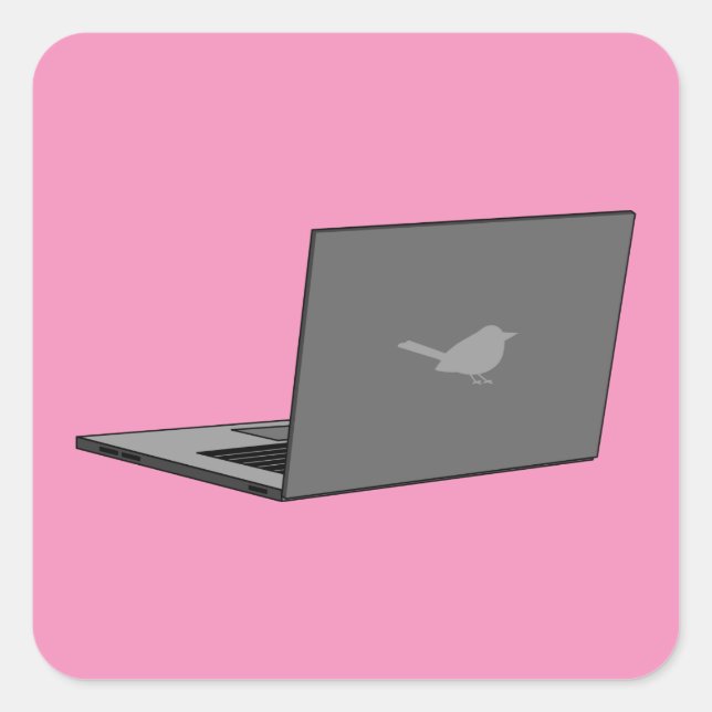 Grey Laptop with Bird Logo Cartoon Square Sticker (Front)