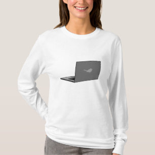 Grey Laptop with Bird Logo Cartoon T-Shirt