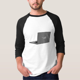 Grey Laptop with Bird Logo Cartoon T-Shirt
