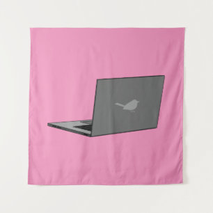 Grey Laptop with Bird Logo Cartoon Tapestry