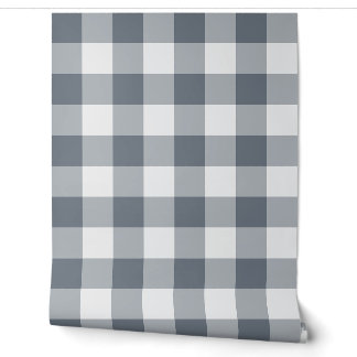 Grey Large Gingham Check Plaid Wallpaper