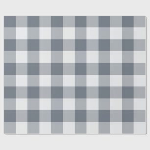 Grey Large Gingham Check Plaid Wrapping Paper