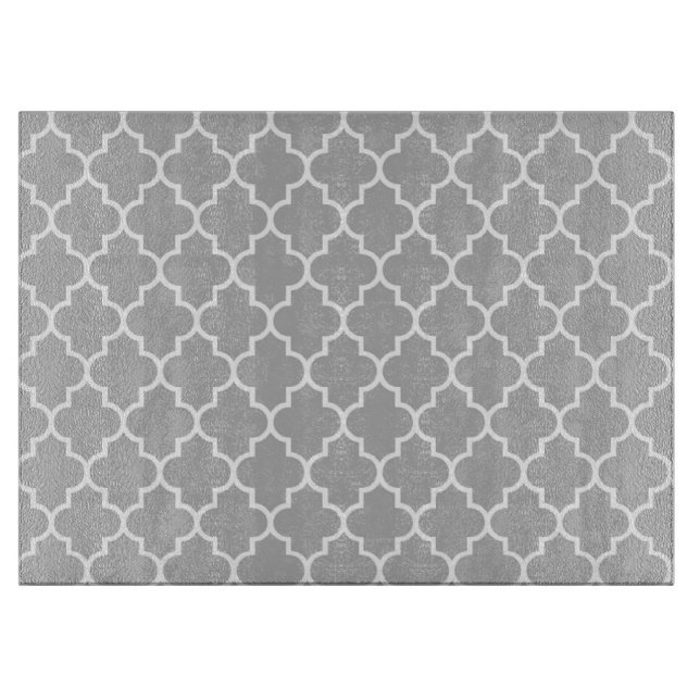 Grey Latticework, Quatrefoil, Moroccan Trellis Cutting Board (Front)