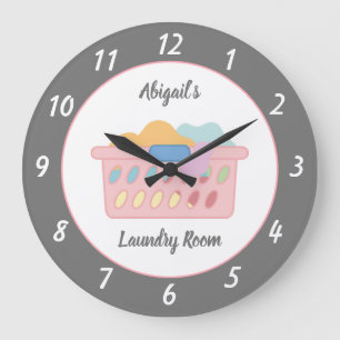 Grey Laundry Room Personalised Large Clock
