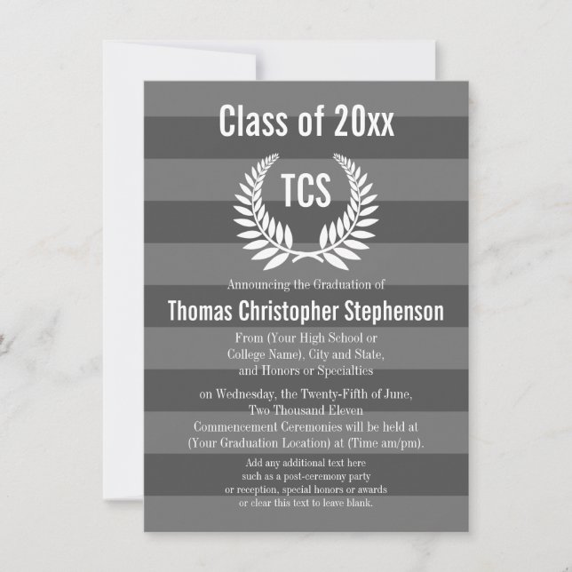 Grey Laurel Custom High School College Graduation Invitation (Front)