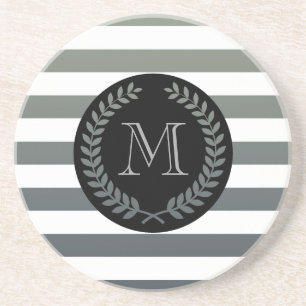 Grey Laurel Wreath Monogram Coaster