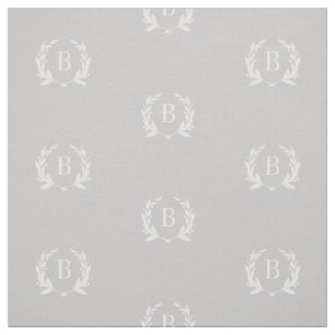 Grey Laurel Wreath Monogram Fabric