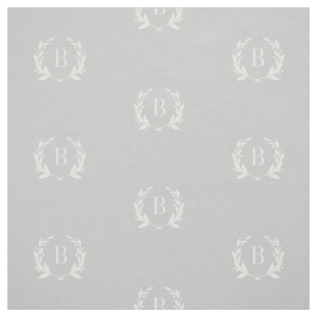 Grey Laurel Wreath Monogram Fabric (Swatch)