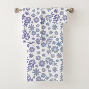 Grey & Lavender Floral Pattern Bath Towel Set