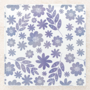 Grey & Lavender Floral Pattern Glass Coaster