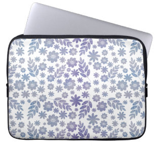 Grey & Lavender Floral Pattern Laptop Sleeve