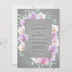 Grey Lavender Orchid Wedding Invitation