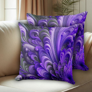 Grey & Lavender Sculpted Floral & Feather Pattern Cushion