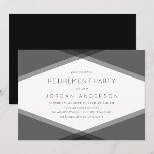 Grey Layered Geometric & Black Retirement Party Invitation