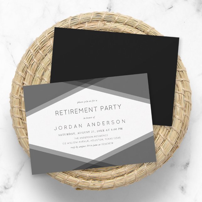 Grey Layered Geometric & Black Retirement Party Invitation (Creator Uploaded)