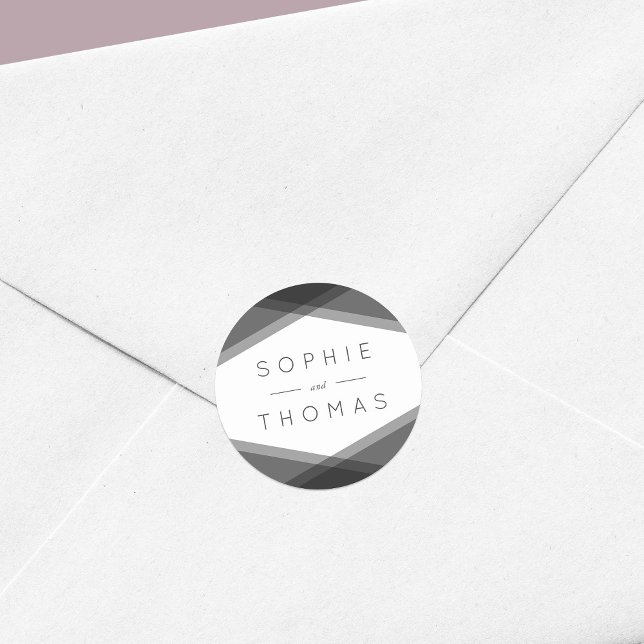 Grey Layered Geometric Wedding Classic Round Sticker (Creator Uploaded)