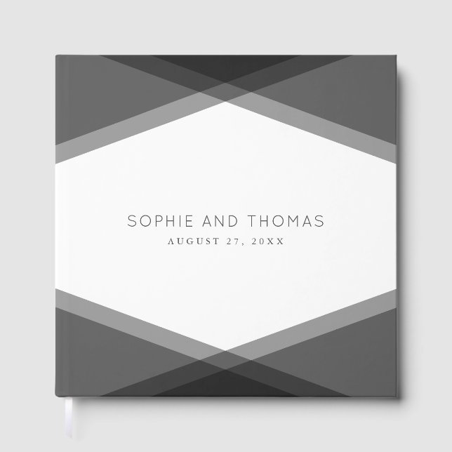 Grey Layered Geometric Wedding Guest Book (Front)