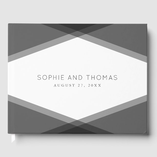 Grey Layered Geometric Wedding Guest Book (Front)