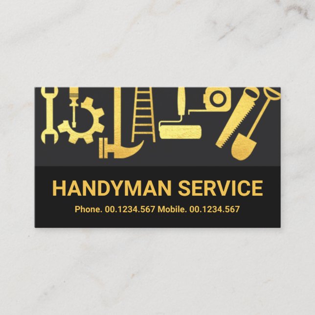 Grey Layers Gold Handyman Tools Home Renovation Business Card (Front)