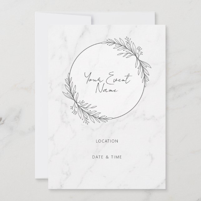 Grey Leaf White Marble Invitation (Front)