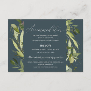 GREY LEAFY GREEN  FOLIAGE WEDDING ACCOMMODATION ENCLOSURE CARD