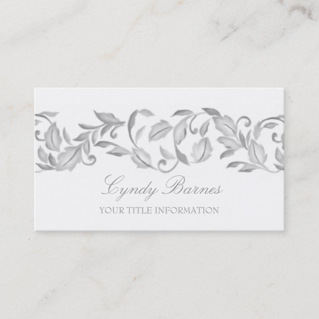 Grey Leafy Scroll Business Card (Front)